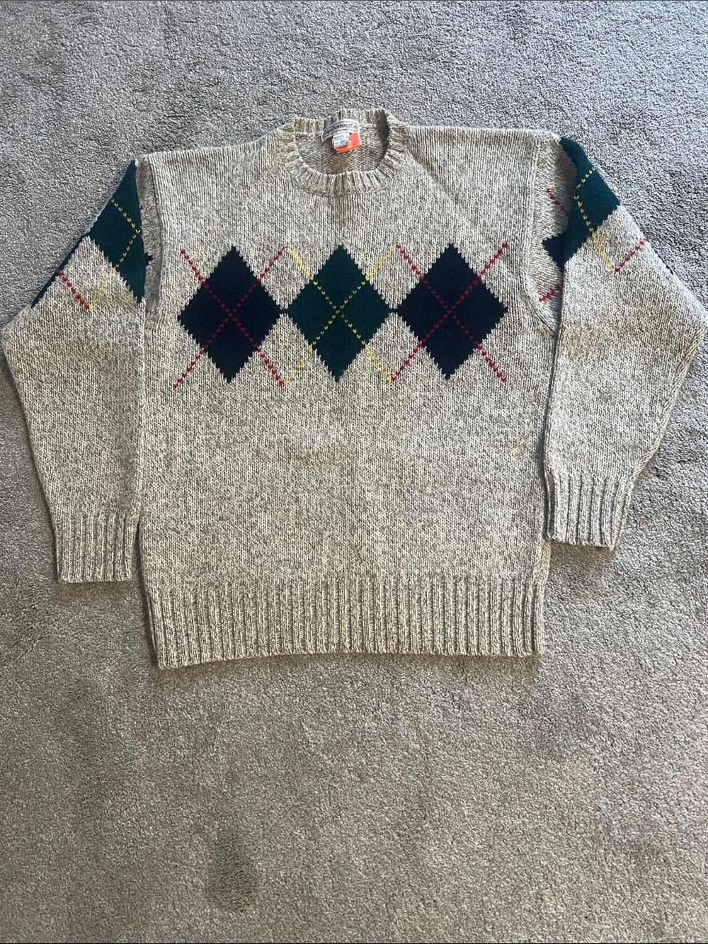 Vintage 80s GAP Clothing Co Wool Argyle Sweater Large Made in Hong Kong Preppy